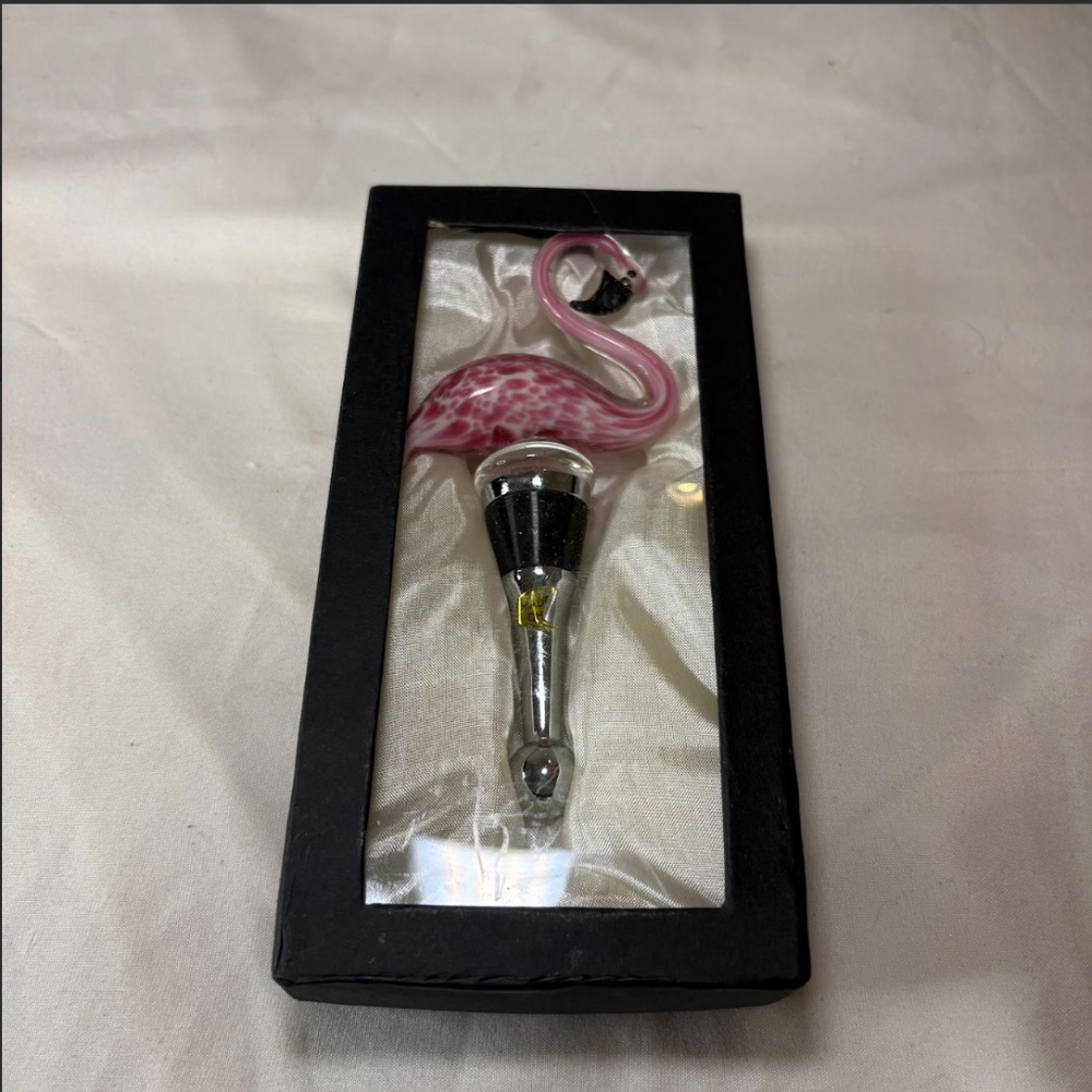 Art Glass Wine Bottle Stopper Pink Flamingo Hand Blown In Box LS Arts Inc BS084